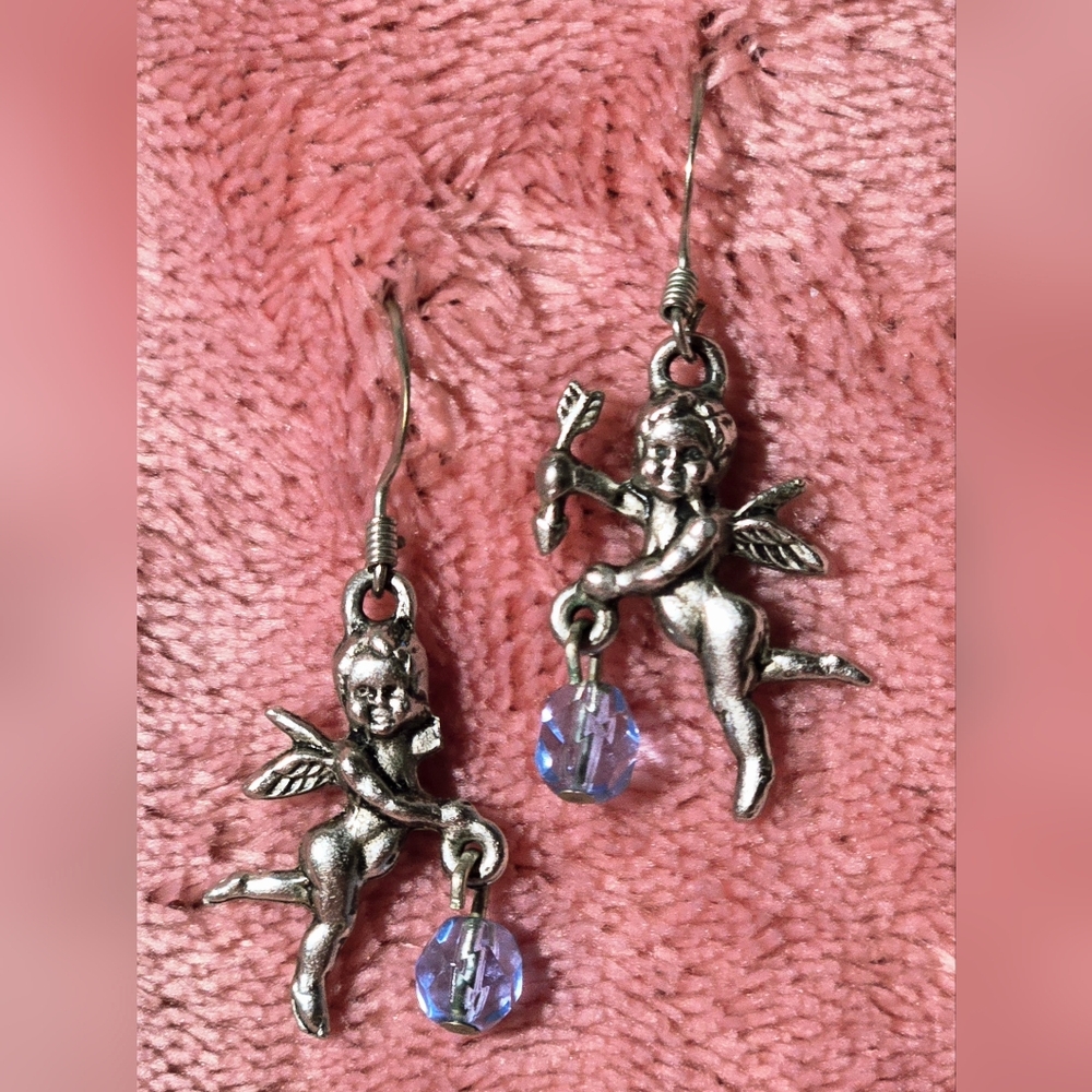 ♥️🎁 Silver Angel Earrings with Accent Beads For Your  Valentine💒